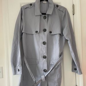 CAbi blue button-down trenchcoat with buckle